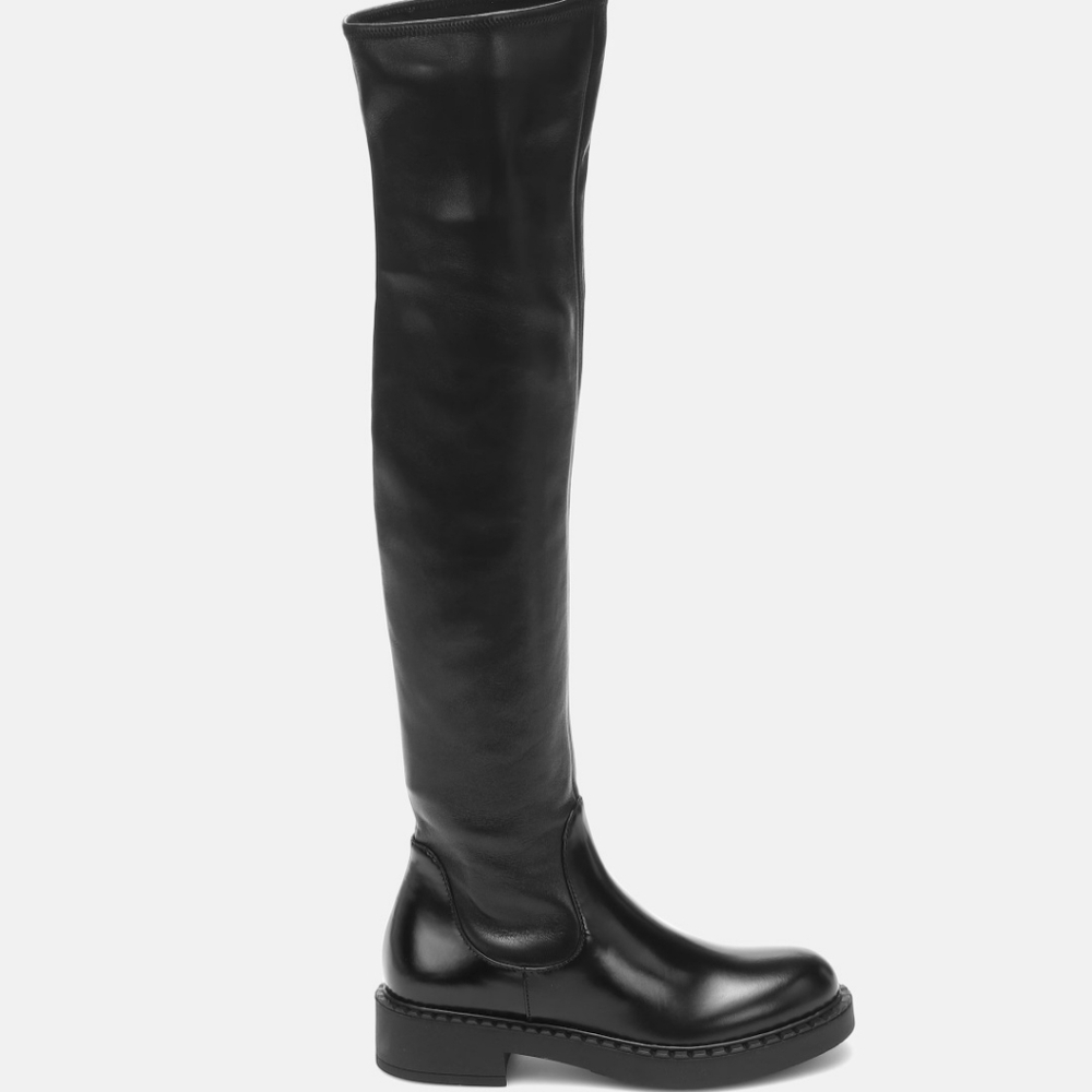 Prada Stretch Leather Tall Black Boots Size 37 - Picture 7 of 16